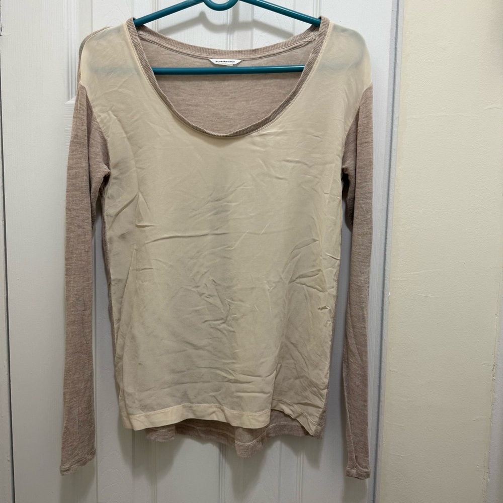 Club Monaco Women's Cream and Tan two tone airy, light Long Sleeve Top Sz S